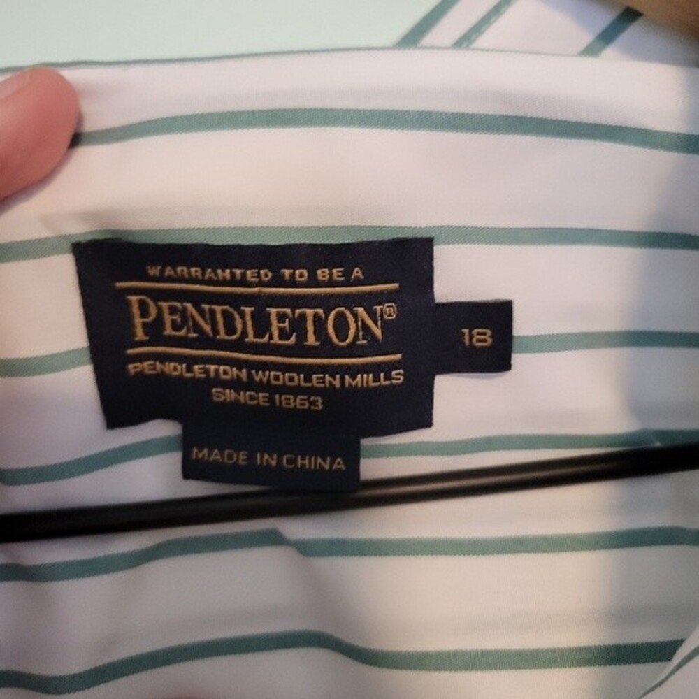 Pendleton White & Green Stripe Button Up Top Size… - image 5